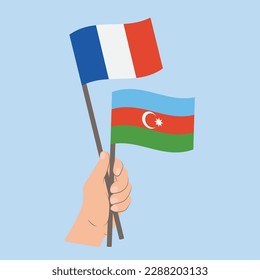 Flags of France and Azerbaijan, Hand Holding flags