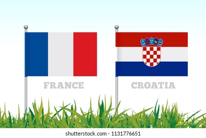 Flags of France and Croatia against the backdrop of grass football stadium. Vector