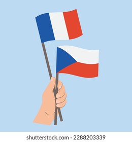 Flags of France and Czech Republic, Hand Holding flags