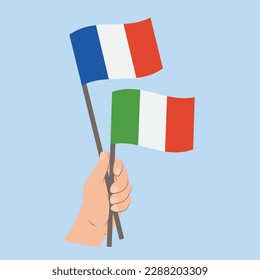 Flags of France and Italy, Hand Holding flags