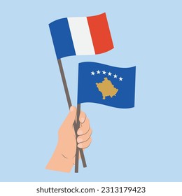 Flags of France and Kosovo, Hand Holding flags