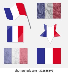  Flags of France Made in Different Variations: in Flat Design, with  Fabric Texture and as Web Buttons