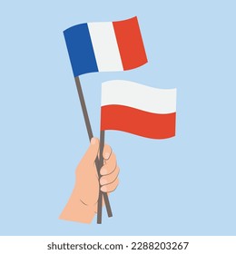 Flags of France and Poland, Hand Holding flags