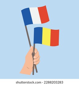 Flags of France and Romania, Hand Holding flags