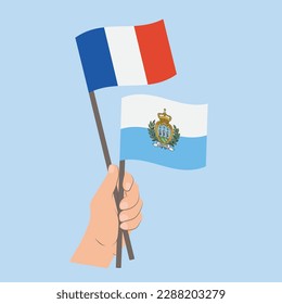 Flags of France and San Marino, Hand Holding flags