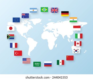 flags of the G20. The Group of Twenty flags
