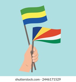 Flags of Gabon and Seychelles, Hand Holding flags