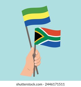 Flags of Gabon and South Africa, Hand Holding flags