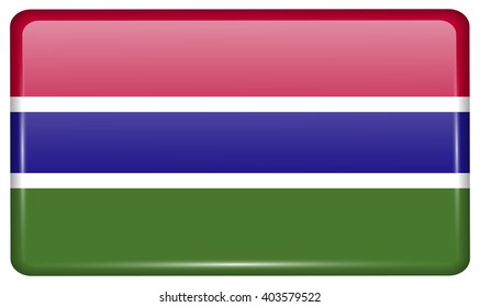 Flags of Gambia in the form of a magnet on refrigerator with reflections light. Vector illustration
