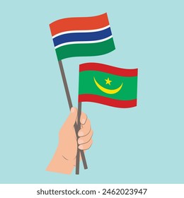 Flags the Gambia and Mauritania, Hand Holding flags