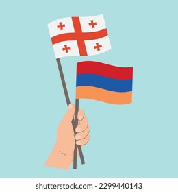 Flags of Georgia and Armenia, Hand Holding flags