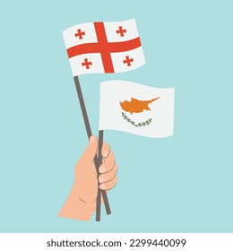 Flags of Georgia and Cyprus, Hand Holding flags