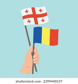 Flags of Georgia and Romania, Hand Holding flags