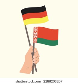 Flags of Germany and Belarus, Hand Holding flags