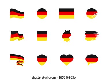 Flags of Germany - flat collection. Flags of different shaped twelve flat icons. Vector illustration set