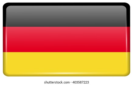 Flags of Germany in the form of a magnet on refrigerator with reflections light. Vector illustration