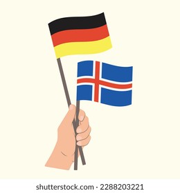 Flags of Germany and Iceland, Hand Holding flags