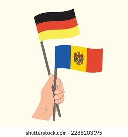 Flags of Germany and Moldova, Hand Holding flags