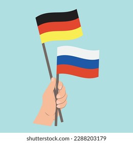 Flags of Germany and Russia, Hand Holding flags