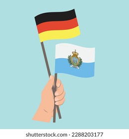 Flags of Germany and San Marino, Hand Holding flags