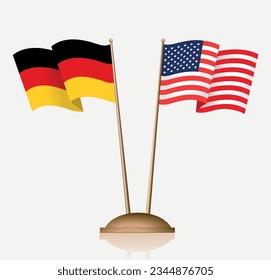 Flags of Germany and the United States on a stand. Vector illustration