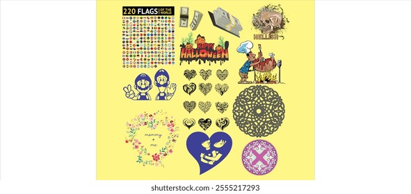 flags and girls graphic design vector illustration