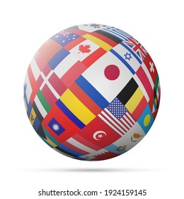 Flags globe. 3D vector illustration isolated on white.