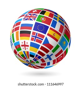 Flags globe. Europe. Vector.