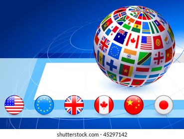 Flags Globe with Internet Buttons Original Vector Illustration