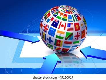 Flags Globe on Blue Abstract Background Original Vector Illustration