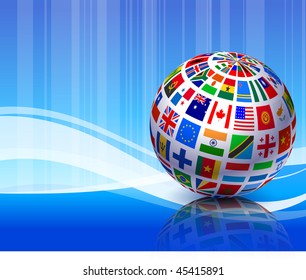 Flags Globe on Blue Abstract Background Original Vector Illustration EPS10