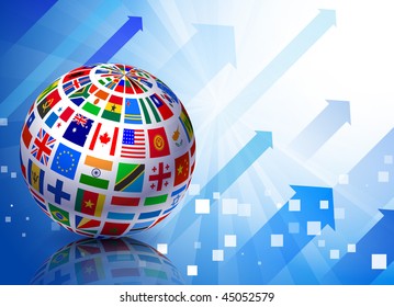 Flags Globe on Blue Arrow Background Original Vector Illustration EPS10