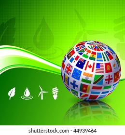 Flags Globe on Green Nature Background Original Vector Illustration