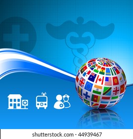 Flags Globe on Health Background Original Vector Illustration