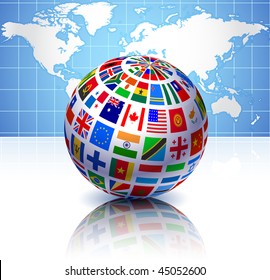 Flags Globe with World Map Original Vector Illustration EPS10