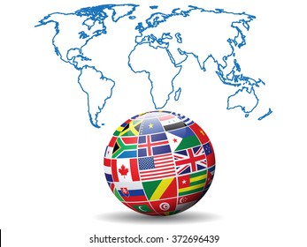 Flags Globe with World Map.Vector