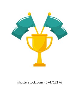 flags with gold trophy icon over white background. colorful design. vector illustration