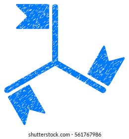 Flags grainy textured icon for overlay watermark stamps. Flat symbol with dust texture. Dotted vector blue ink rubber seal stamp with grunge design on a white background.