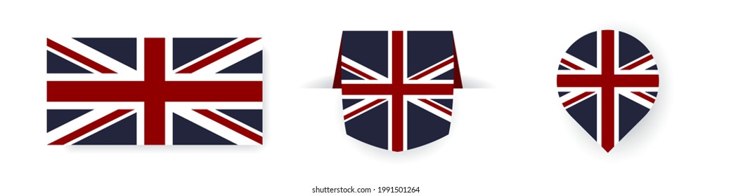 Flags of the Great Britain. Label, point icon and simple flag. Vector illustration