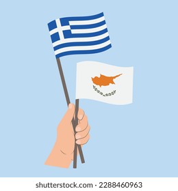 Flags of Greece and Cyprus, Hand Holding flags