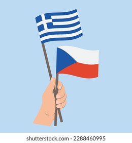 Flags of Greece and Czech Republic, Hand Holding flags