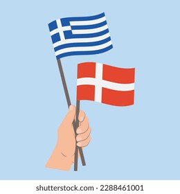 Flags of Greece and Denmark, Hand Holding flags