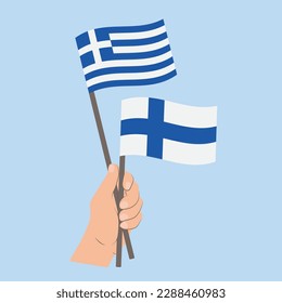 Flags of Greece and Finland, Hand Holding flags