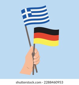 Flags of Greece and Germany, Hand Holding flags