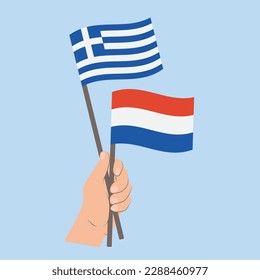 Banderas de Grecia y los Países Bajos, portadoras de mano