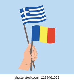 Flags of Greece and Romania, Hand Holding flags