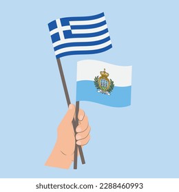 Flags of Greece and San Marino, Hand Holding flags