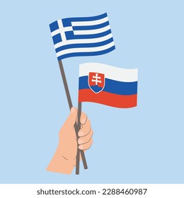 Flags of Greece and Slovakia, Hand Holding flags