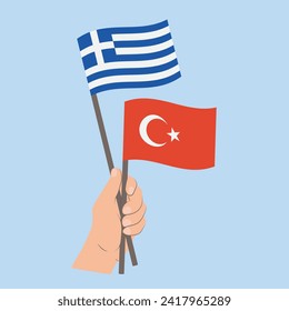 Flags of Greece and Turkey, Hand Holding flags