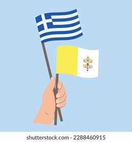 Flags of Greece and Vatican City, Hand Holding flags